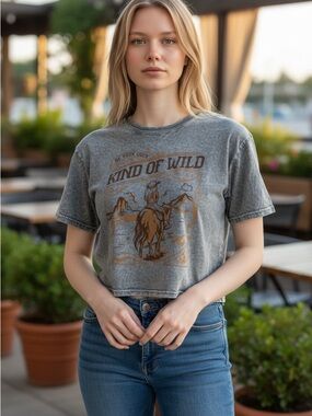 SO Gray Short-Sleeve Tee with Brown 'Kind of Wild' Horse Graphic